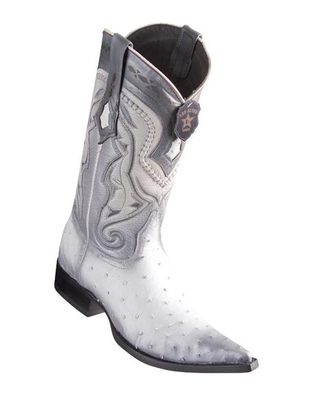 Los Altos Boots Ostrich Faded White Pointed Toe Cowboy Boots - Botas De Avestruz - 6.0 Standard / D / Medium