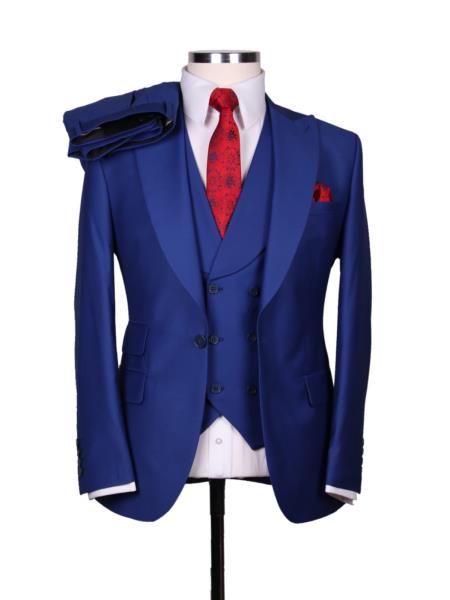 Big Lapel - Wide Lapel - Tom Ford Style Suit - Ticket Pocket - Royal Blue - 38 Short Jacket+32 Waist Adjustable 28to34)(Height: 5 4 to5 7 )(Neck 15-16.5)S-M)