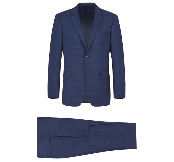Renoir Clothing - Renoir Suit - Renoir Fashion - Performance 2-button Slim Fit Tonal Blue Windowpane Renoir Suit - Coat Size 38