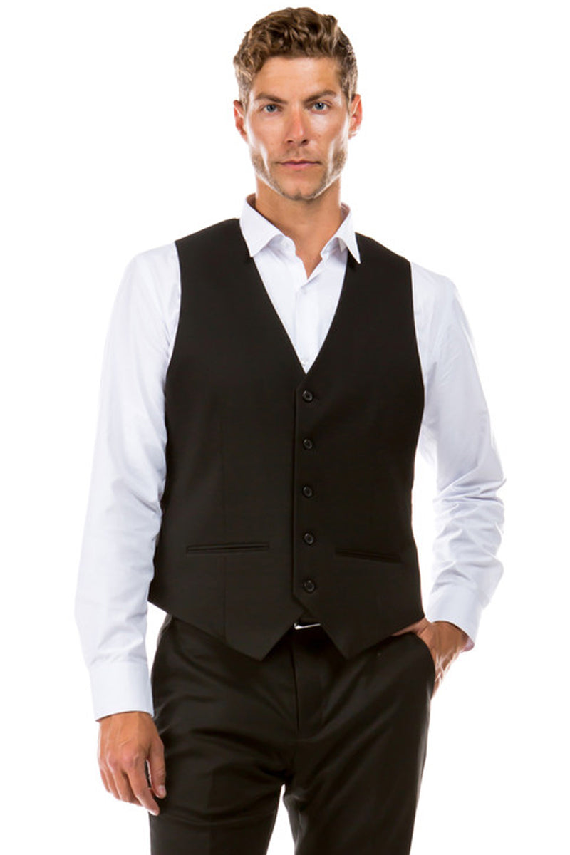 "Designer Wool Vest for Men - Black Suit Separate" - 34