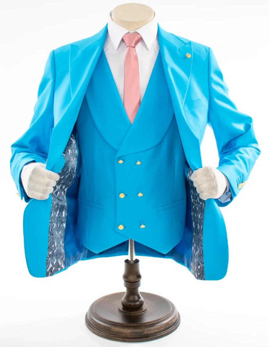 Turquoise 3-Piece Slim-Fit Suit - 34 Short or Extra Small