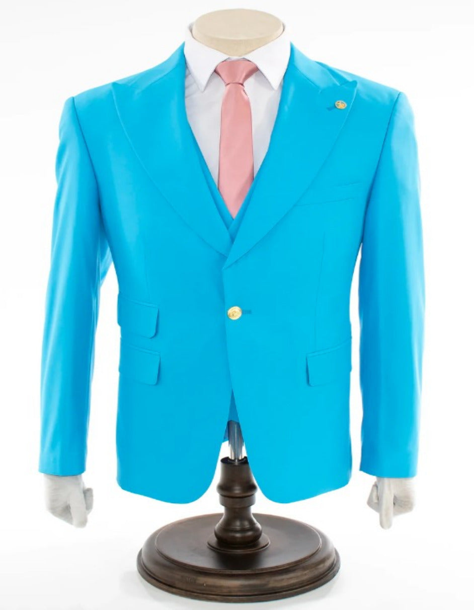 Turquoise 3-Piece Slim-Fit Suit - 34 Short or Extra Small