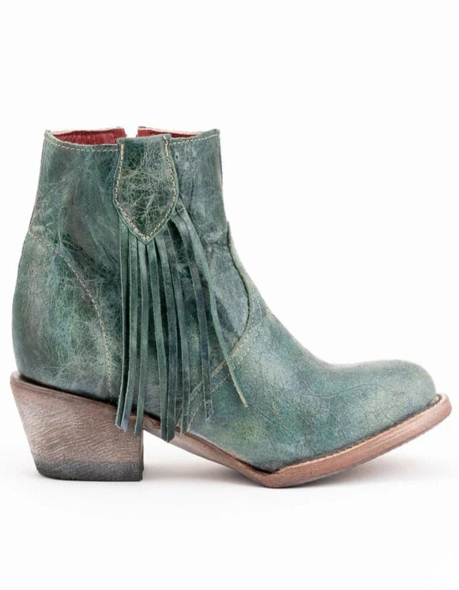 Ferrini Women's Fringe Round Toe Ankle Boots Handcrafted - Turquoise - 6B