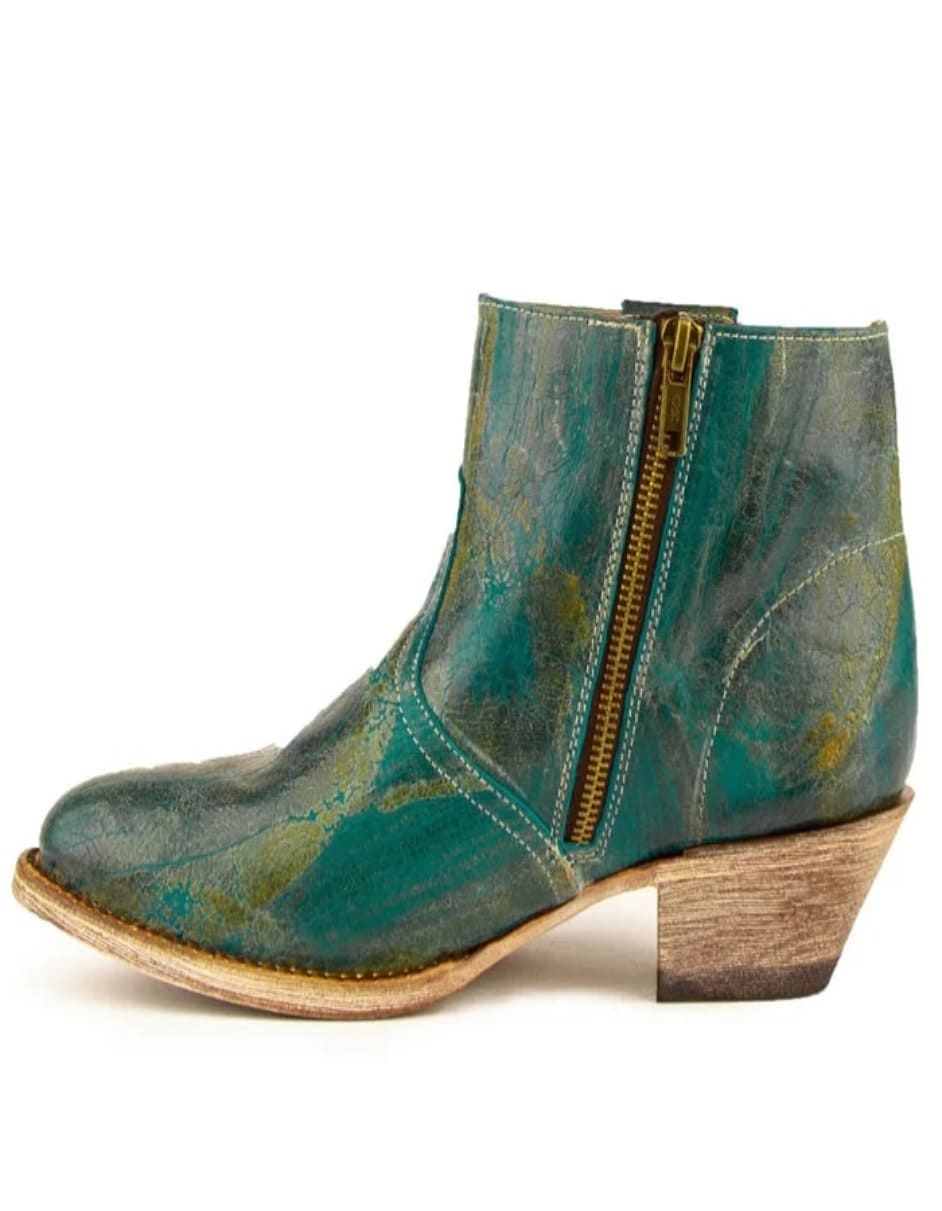 Ferrini Women's Fringe Round Toe Ankle Boots Handcrafted - Turquoise - 6B