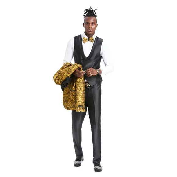 Gold Rose 3pc Tuxedo w/ Double Breasted Vest by Tazio - 38 Short Jacket+32 Waist Adjustable 28to34)(Height: 5 4 to5 7 )(Neck 15-16.5)S-M)