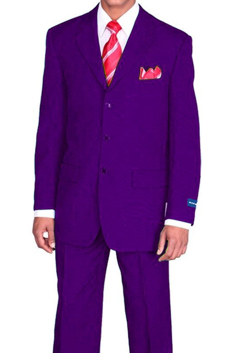 "Classic Fit Men's Poplin Suit - 3 Button Style in Purple"