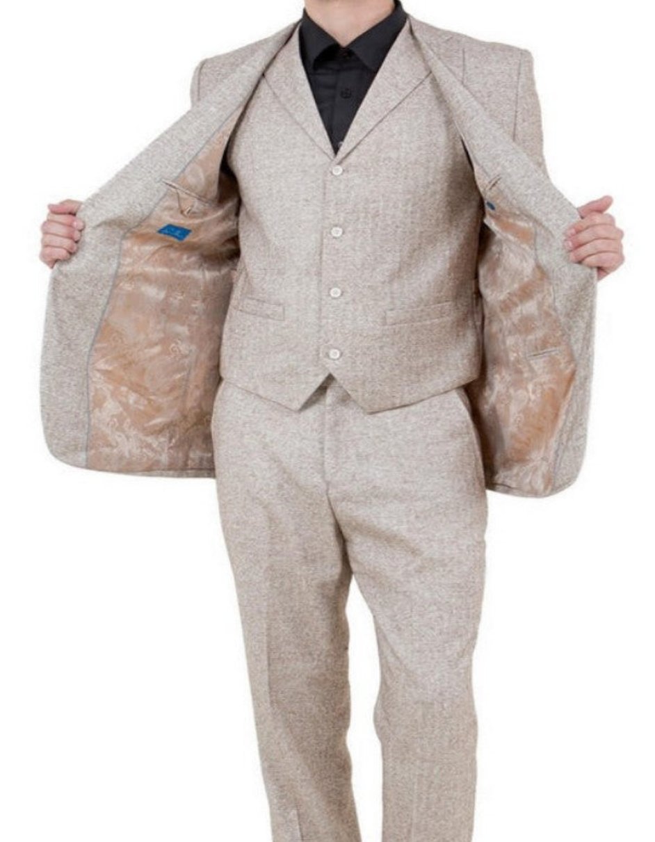 Mens Single Breasted Two Button Modern Fit Suit Beige - Coat Size 38