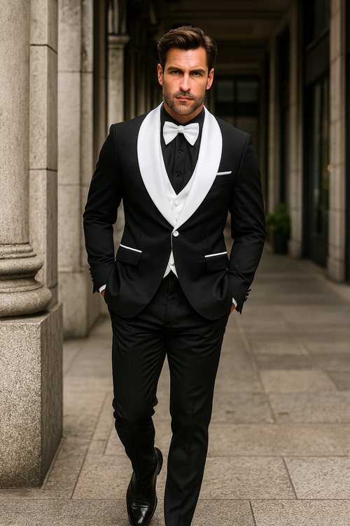 Mens Black Dinner Jacket - Two Toned Color Blazer - Black and White Lapel Sport Coat
