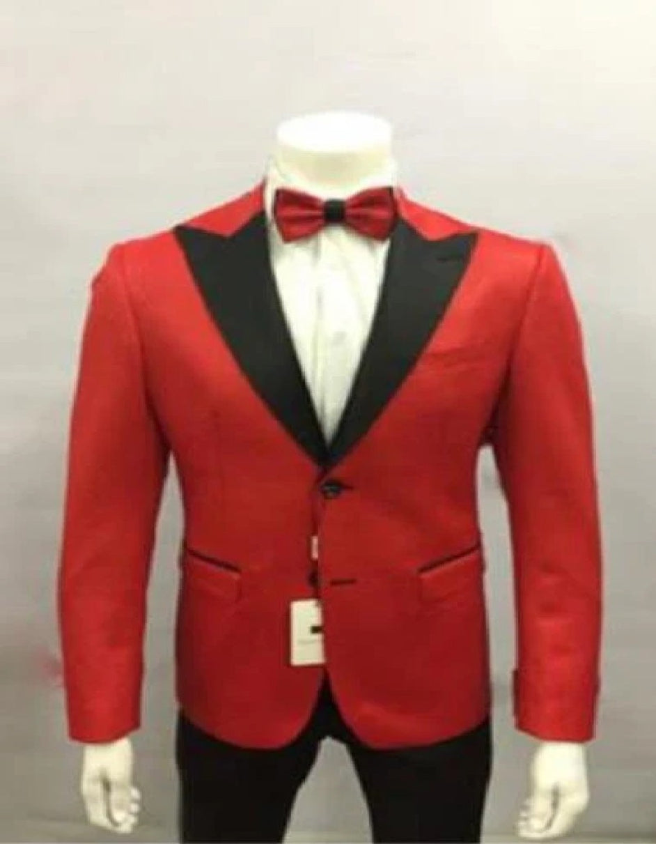 Men's Red and Black Lapel Two Button Dress Suit - 38 Short Jacket+32 Waist Adjustable 28to34)(Height: 5 4 to5 7 )(Neck 15-16.5)S-M)
