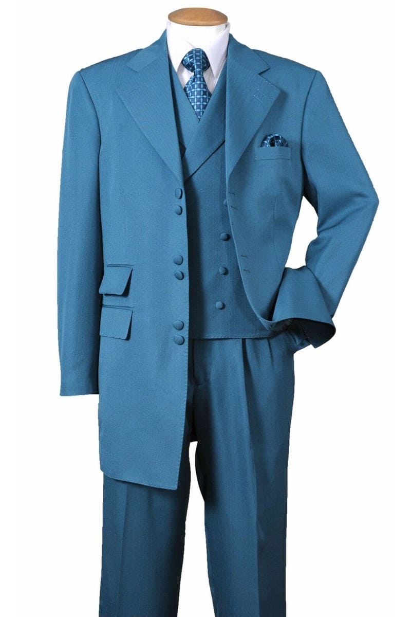 Mens 6 Button Double Breasted Zoot Suit in Turquoise - 38 Short Jacket+32 Waist Adjustable 28to34)(Height: 5 4 to5 7 )(Neck 15-16.5)S-M)