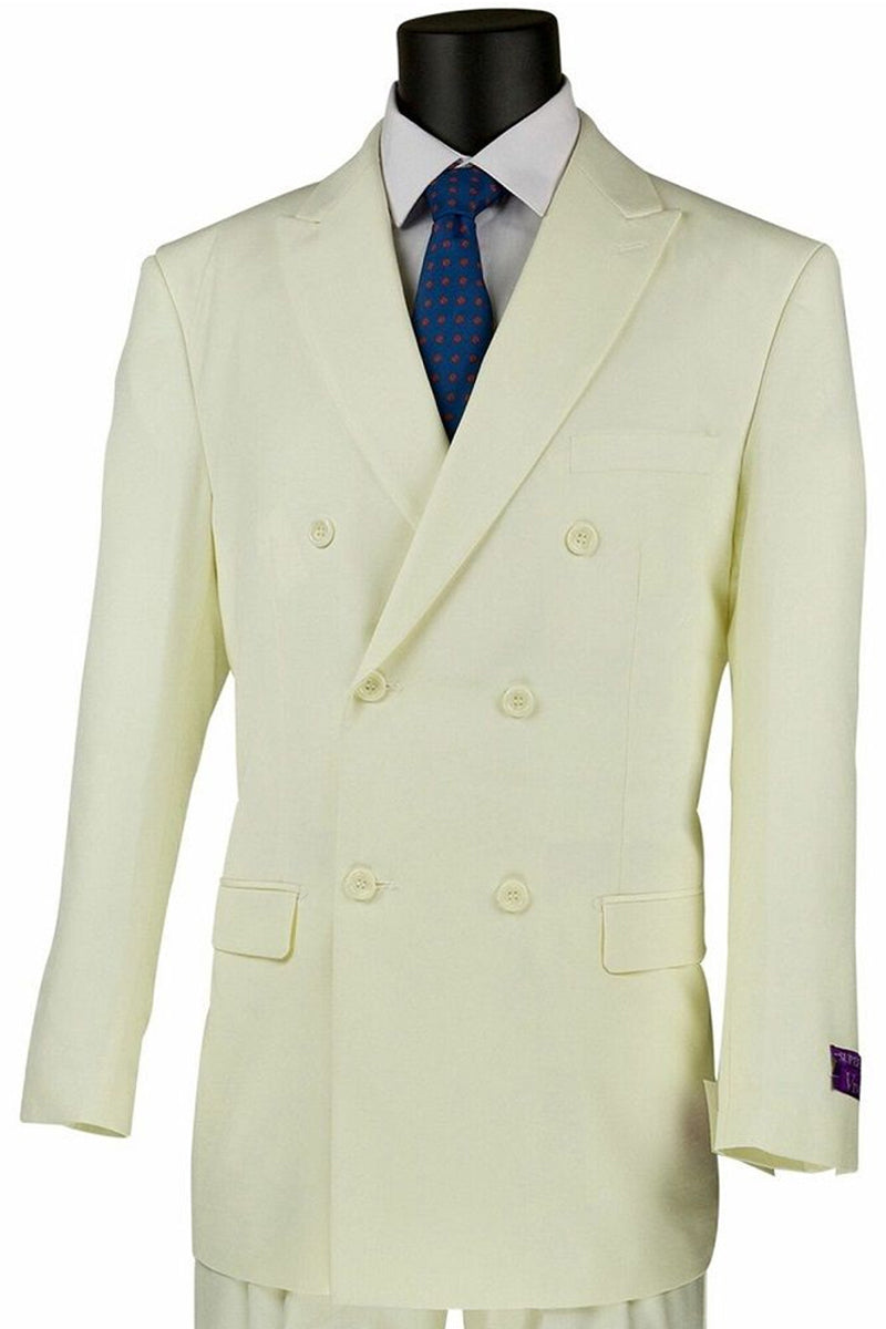 "Classic Men's Double Breasted Poplin Suit - Ivory, Traditional Fit"