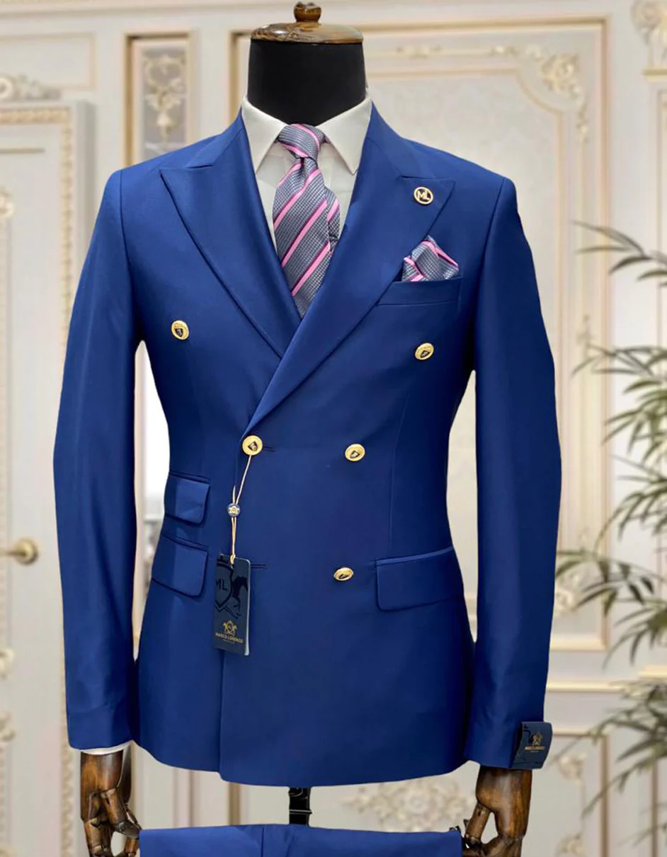 Best Mens Designer Modern Fit Double Breasted Wool Suit with Gold Buttons in Midnight Blue - For Men Fashion Perfect For Wedding or Prom 2025 or Business or Church - 36 regular
