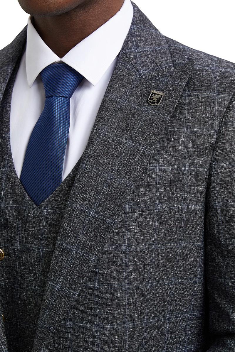 Men's Stacy Adams Peak Lapel Suit with Double Breasted Vest in Charcoal Grey Windowpane Plaid - 38 Regular