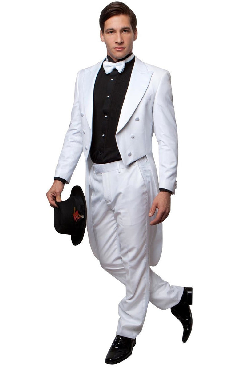 "White Men's Classic Long Tail Tuxedo - Designer Formal Wear"