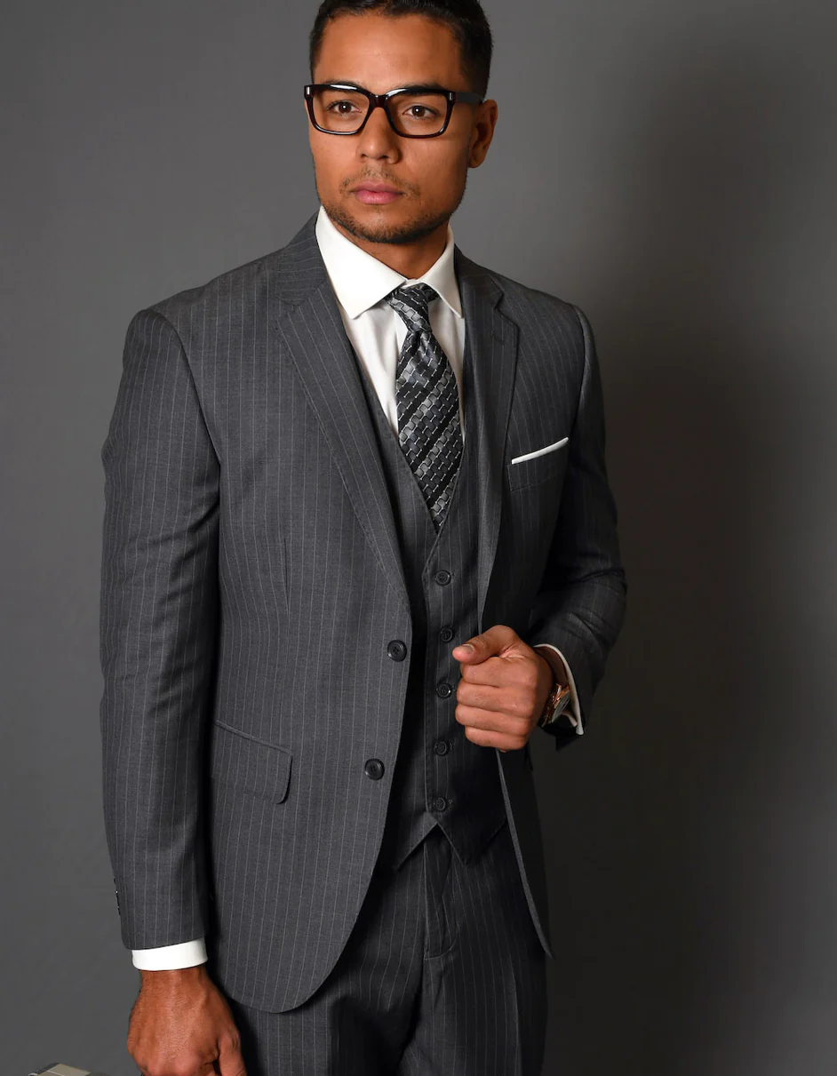 100 Percent Wool Suit - Mens Wool Fit Business Charcoal Grey  Suits