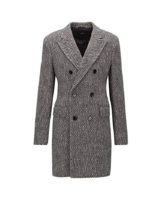 Mens Gray Overcoat - Grey Wool Topcoat Gray Herringbone Tweed Six Button Overcoat