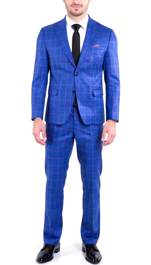 Mens Slim Fit Plaid Suit in Blue β Elegant 3 Piece Formal Set