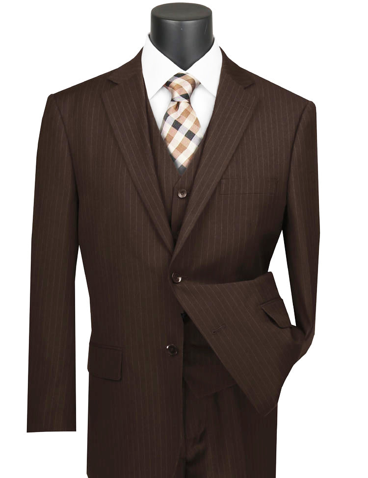 Sovana Collection - Regular Fit 3 Piece Suit 2 Button Tone on Tone Stripe in Brown - Brown