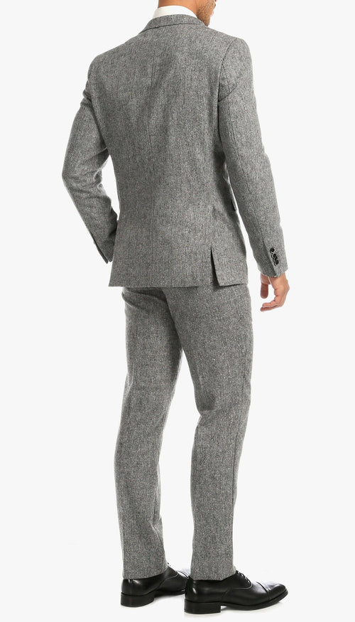 Mens Grey Tweed Three Piece Suit Vintage British Fabric Slim Fit Wedding & Business Wear