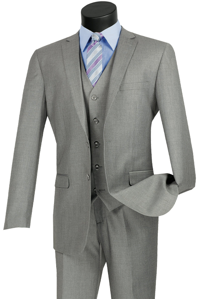 Mens Vested Slim Fit Wool Feel Suit in Medium Grey - 36 Short