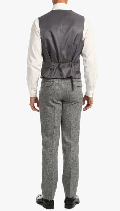 Mens Grey Tweed Three Piece Suit Vintage British Fabric Slim Fit Wedding & Business Wear