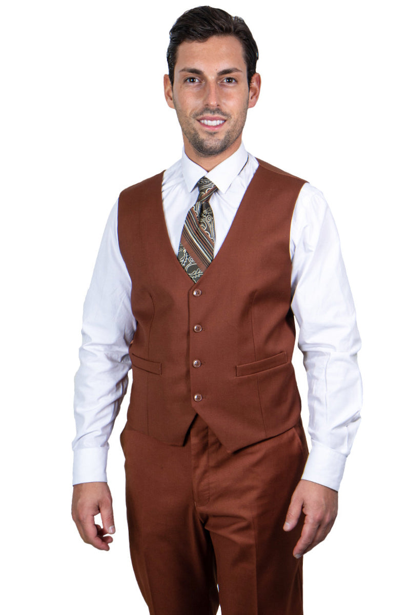 "Mens Stacy Adams Suit - Stacy Adams  Suit Men's Two Button Vested Basic Suit - Brown" - 34 Regular