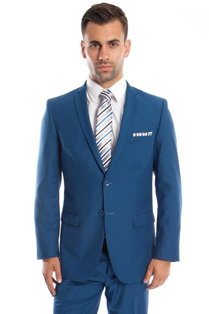 French Blue Men's Slim Fit 2 Button Wedding Suit - Basic Style