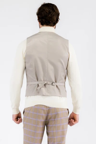 Wilton Tan Mens 2 Button Slim Notch Lapel Suit With Pick Stiching "U" Shaped Vest Double Breasted Contrast Vest - 38 Short Jacket+32 Waist Adjustable 28to34)(Height: 5 4 to5 7 )(Neck  15-16.5)S-M)