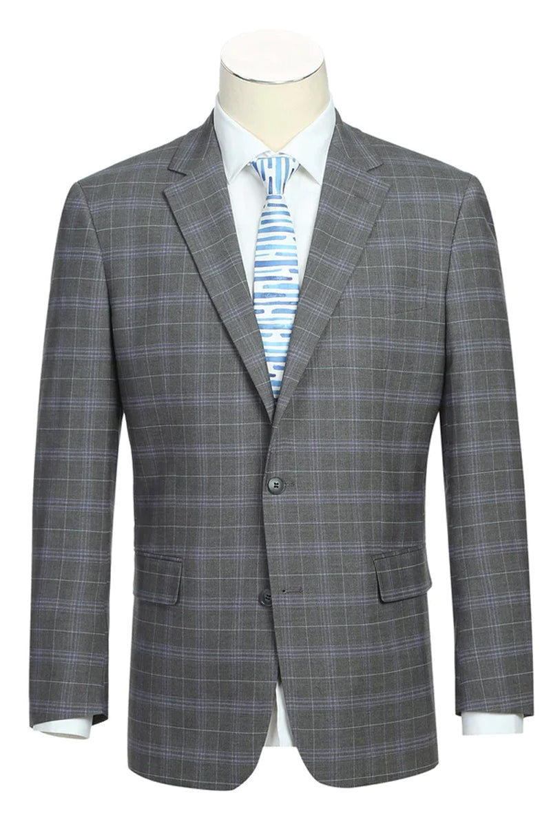 "Classic Fit Men's Two-Button Suit - Dark Grey Windowpane Plaid" - 36 Short