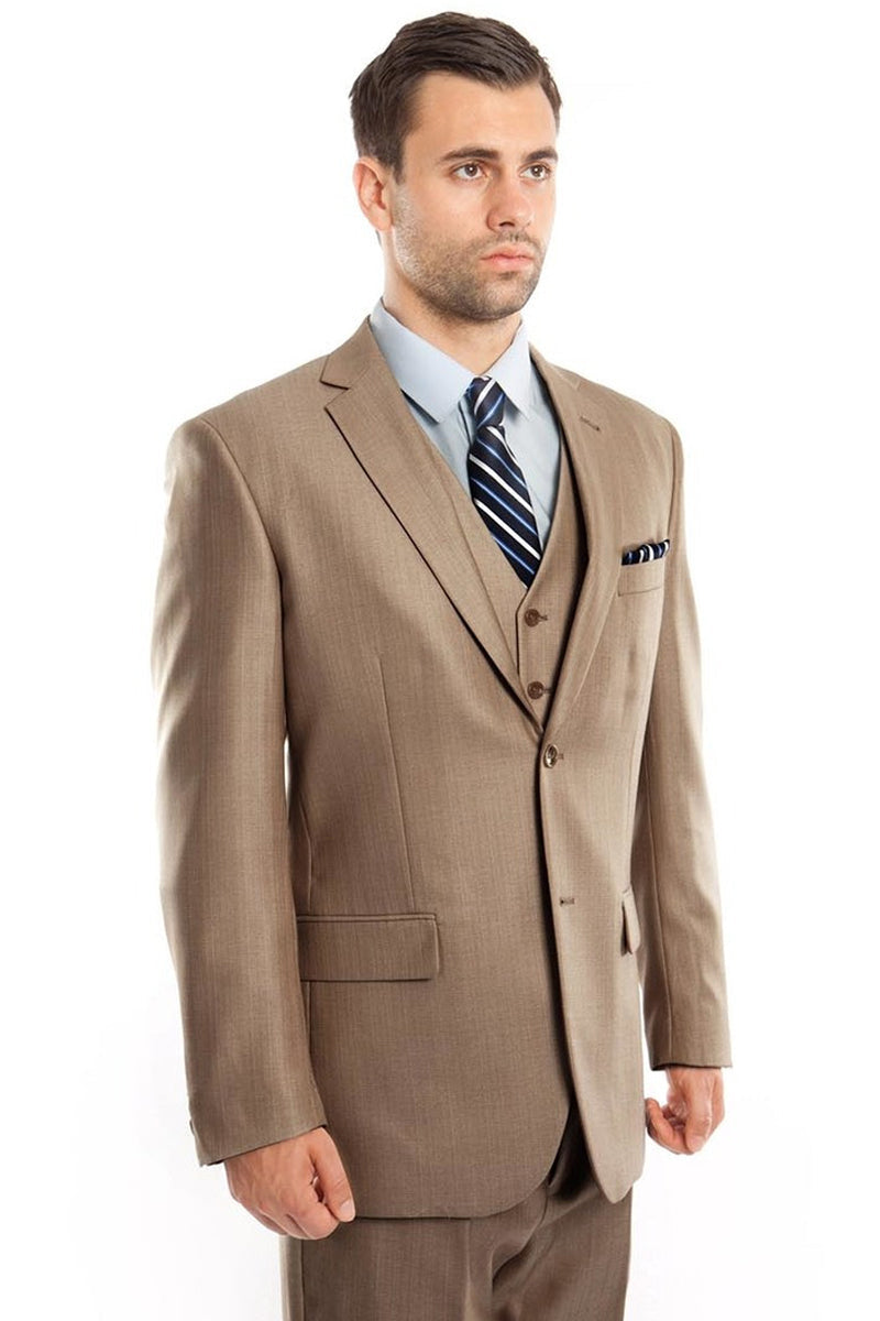"Sharkskin Business Suit for Men - Dark Tan Two Button Vested"
