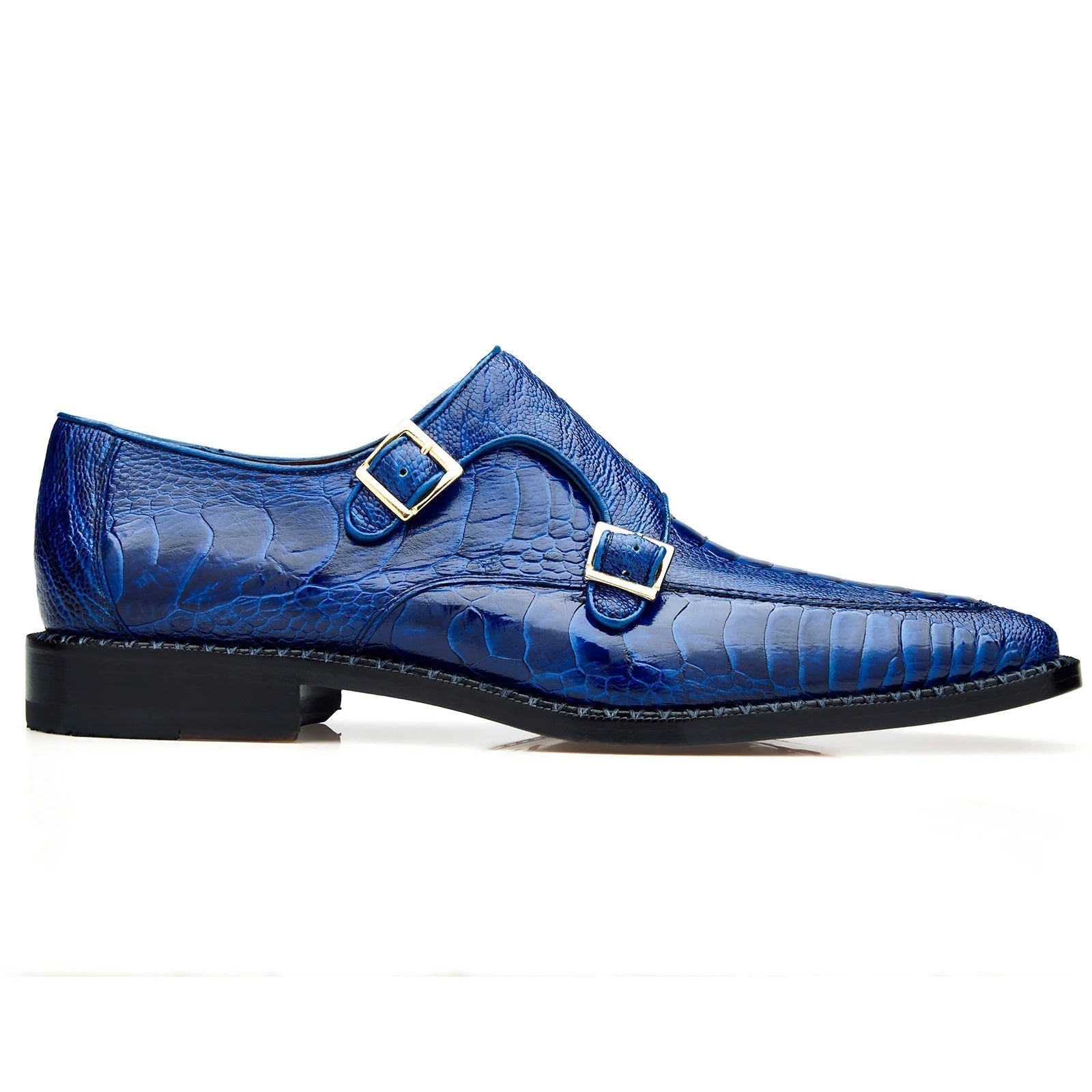 Men's Belvedere Valiente Ostrich Leg Double Monkstrap Dress Shoe in Ocean Blue - 9-M