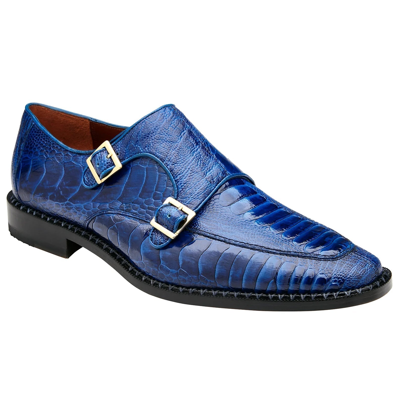 Men's Belvedere Valiente Ostrich Leg Double Monkstrap Dress Shoe in Ocean Blue - 9-M