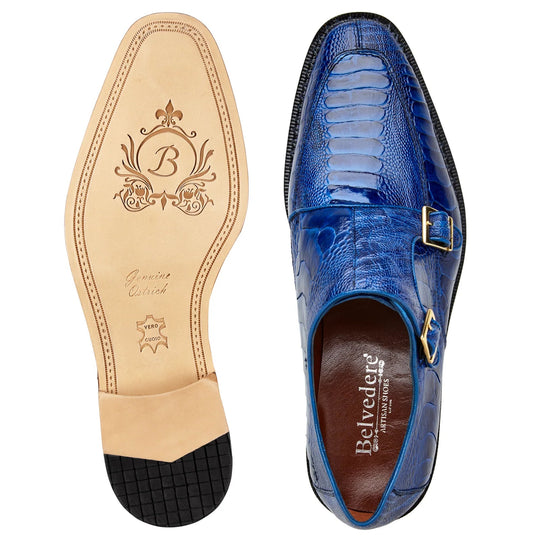 Men's Belvedere Valiente Ostrich Leg Double Monkstrap Dress Shoe in Ocean Blue - 9-M