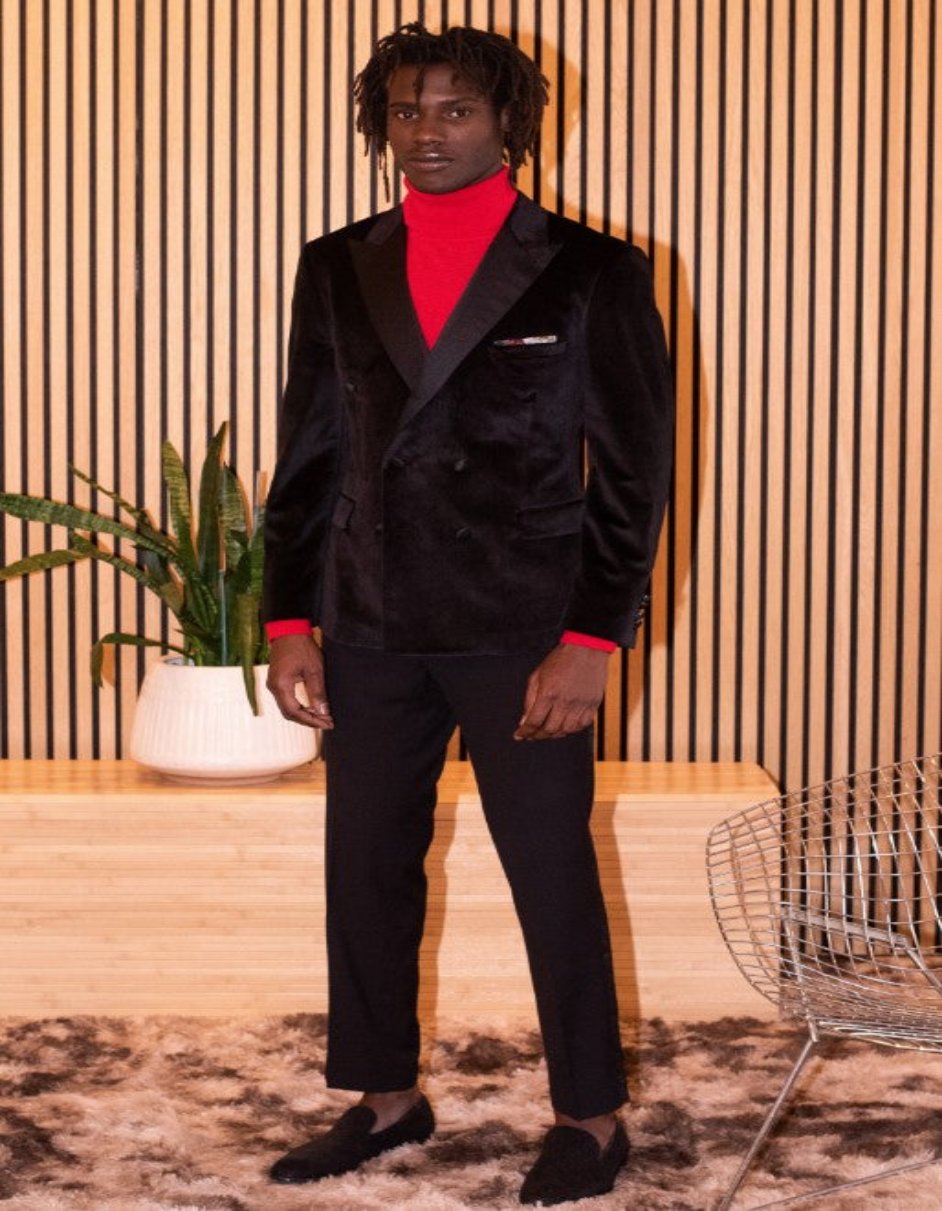 Double Breasted Tuxedo - Velvet Dinner Jacket with Pants in Color Black - Coat Size 38