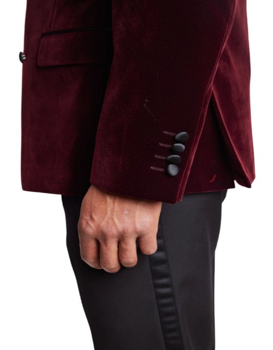 Double Breasted Tuxedo - Velvet Dinner Jacket with Pants in Color Maroon - Coat Size 38