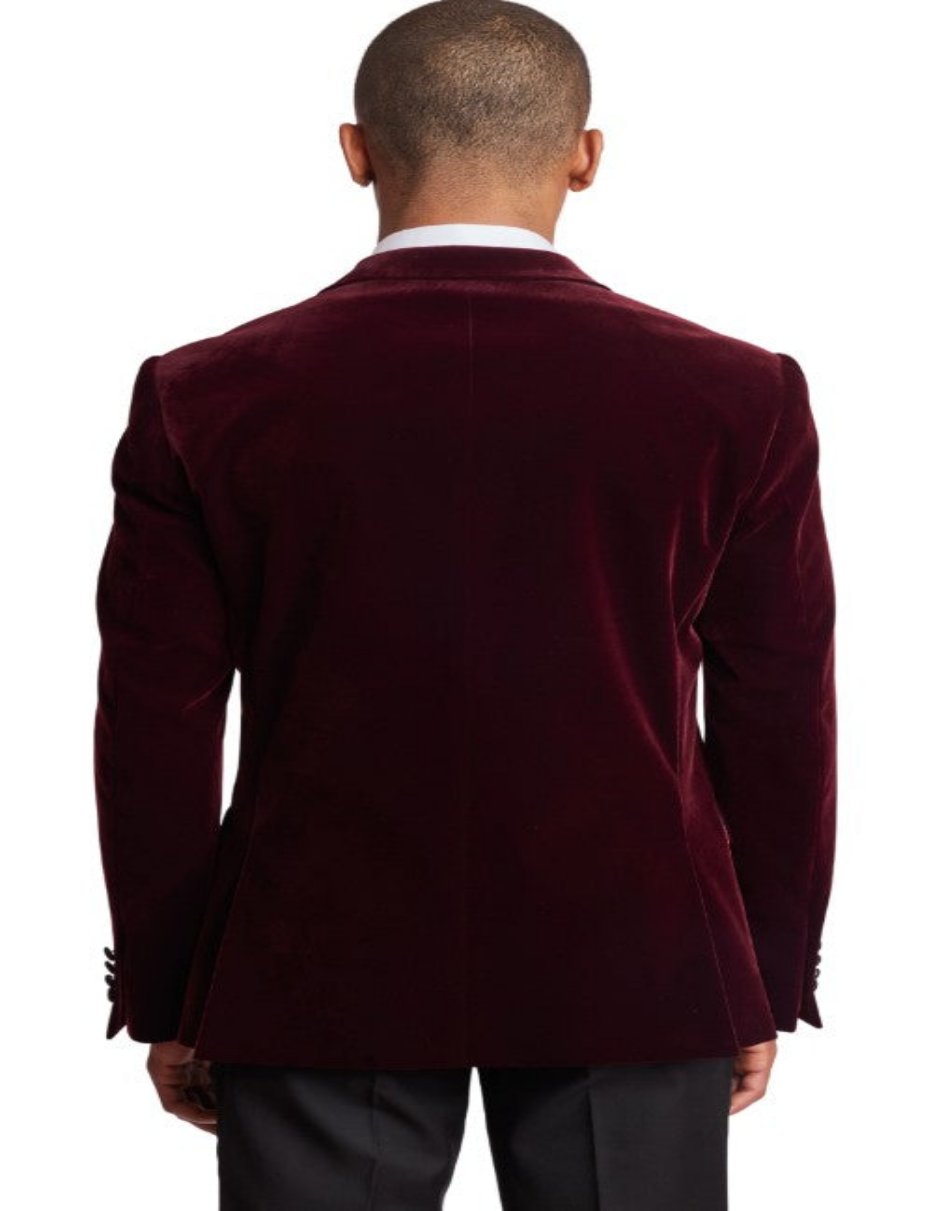 Double Breasted Tuxedo - Velvet Dinner Jacket with Pants in Color Maroon - Coat Size 38