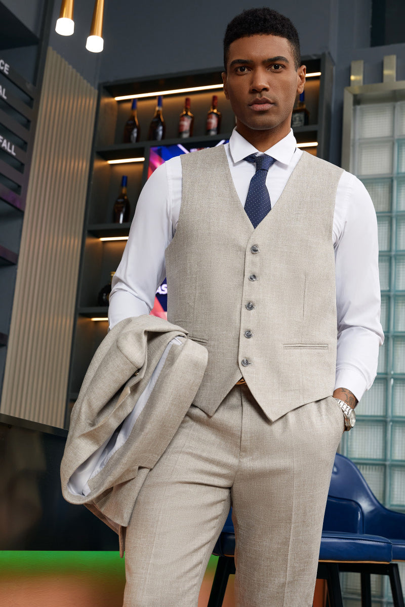 "Mens Stacy Adams Suit - Stacy Adams Suit Men's Summer Suit - Two Button Vested in Stone Grey" - 34 Short