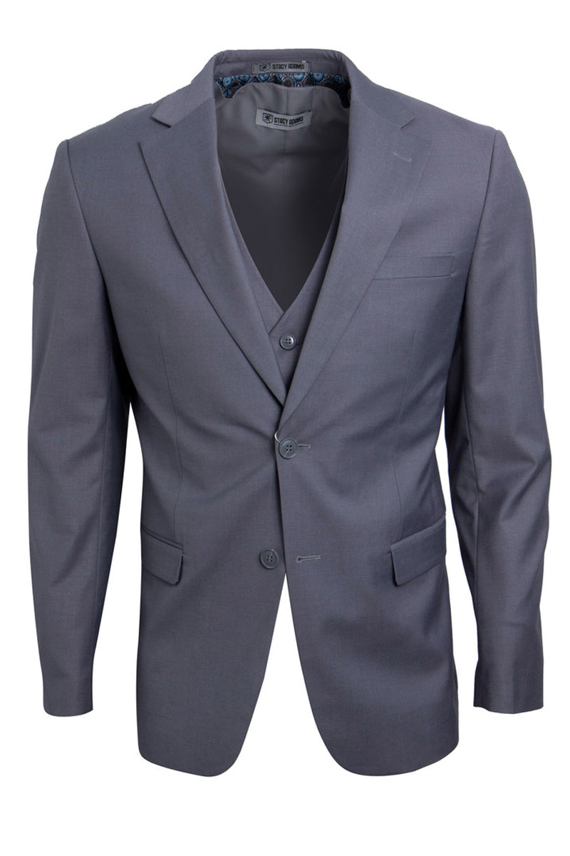 "Stacy Adams Men's Two Button Vested Basic Suit - Medium Grey"