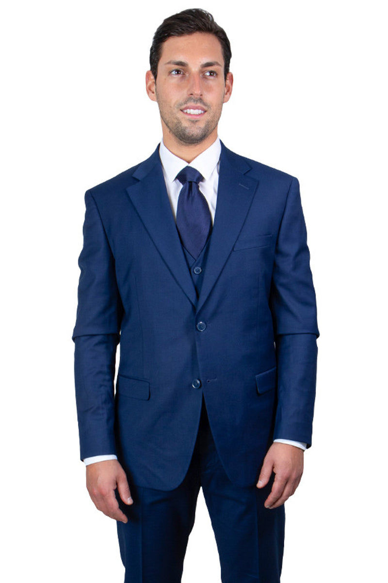 "Mens Stacy Adams Suit - Stacy Adams Suit Men's Two Button Vested Basic Suit in Indigo Blue" - 34 Regular
