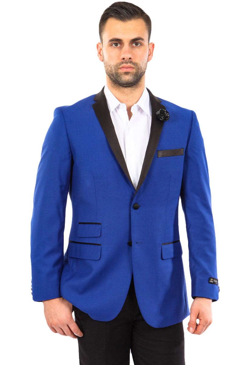 "Indigo Blue & Black Men's Slim Fit Tuxedo Jacket - Two Button Notch Lapel"
