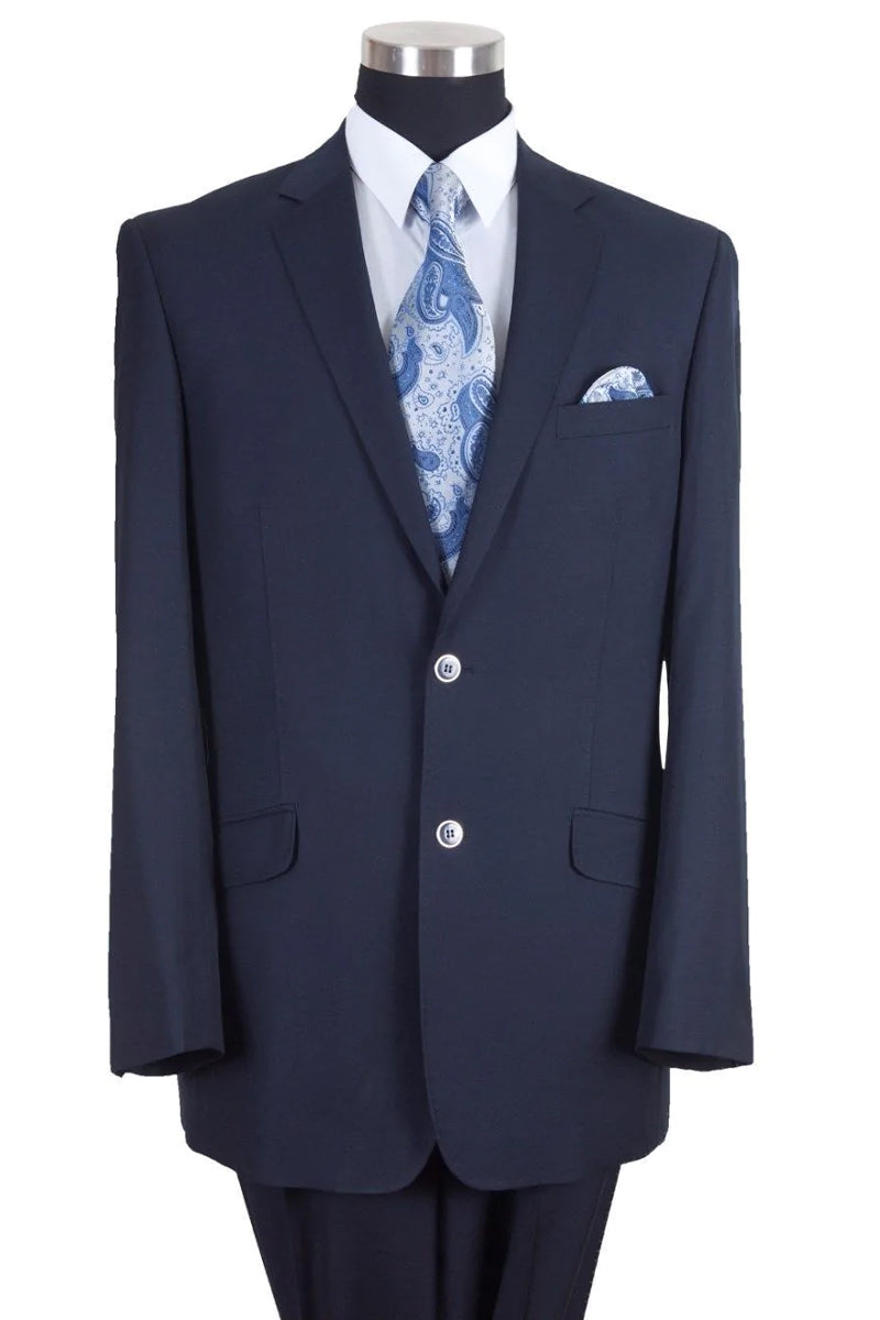 "Navy Blue Modern Fit Wool Feel Men's Suit - Basic 2 Button Style"