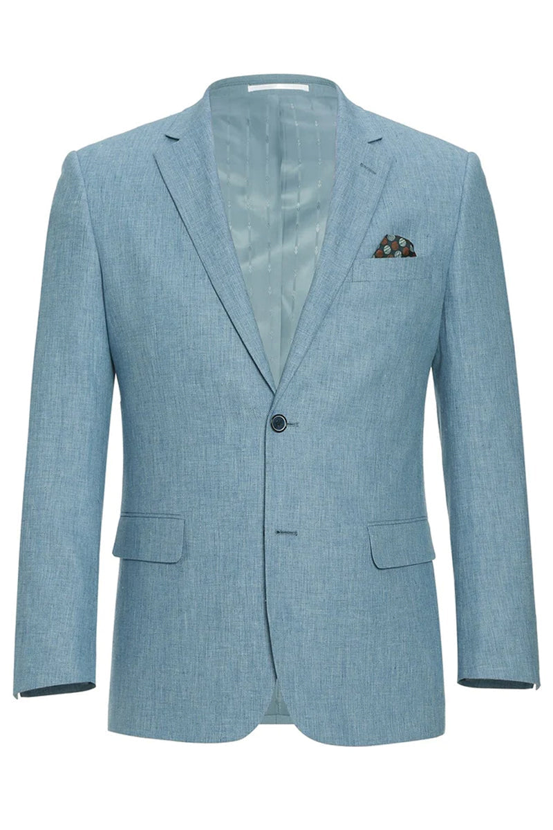 "Sky Blue Slim Fit Two Button Men's Suit with Optional Vest" - 34 Short