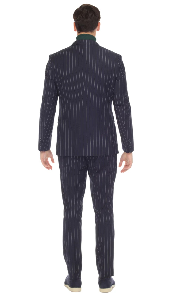 Newbury Navy White Mens 6 Button Slim Peak Lapel Suit With Double Breasted Suit Pick Stitching Ticket Pocket - 38 Short Jacket+32 Waist Adjustable 28to34)(Height: 5 4 to5 7 )(Neck 15-16.5)S-M)