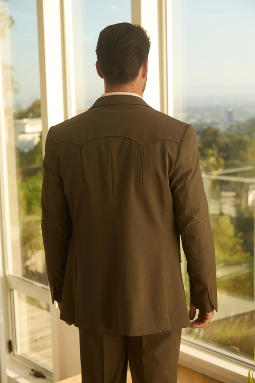 Western Style Brown Suit for Men β Refined Fit with Elbow Patch Accents