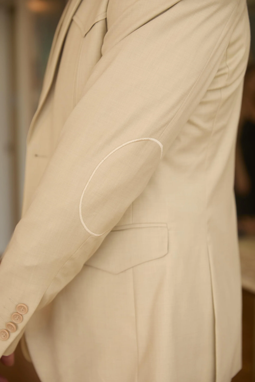 Mens Western Beige Suit with Elbow Patches β Classic Smart Casual Style