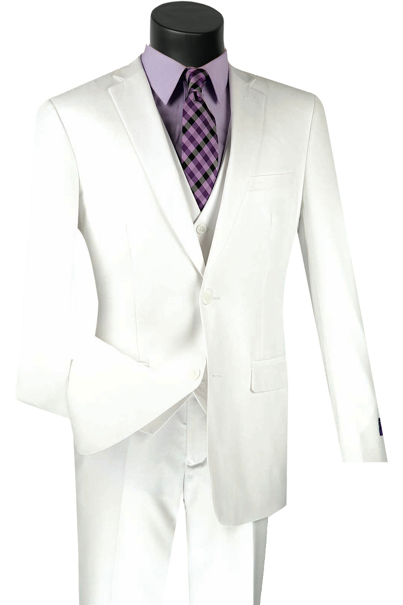 Mens Vested Slim Fit Wool Feel Suit in White - 36 Short