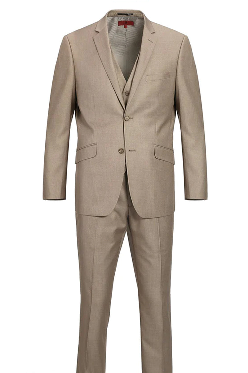 "Taupe Slim Fit Two-Button Men's Suit with Optional Vest"