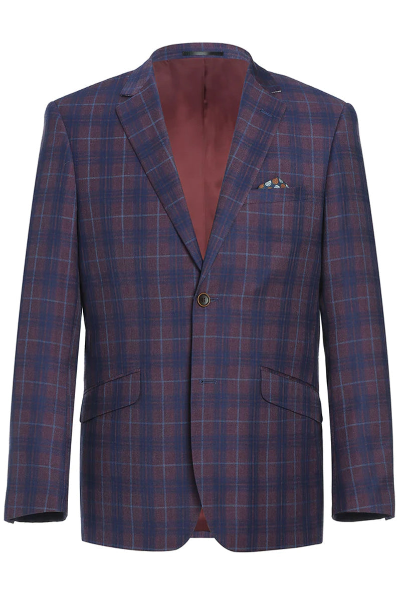 "Men's Slim Fit Plaid Blazer - Two Button Sport Coat in Purple & Blue"