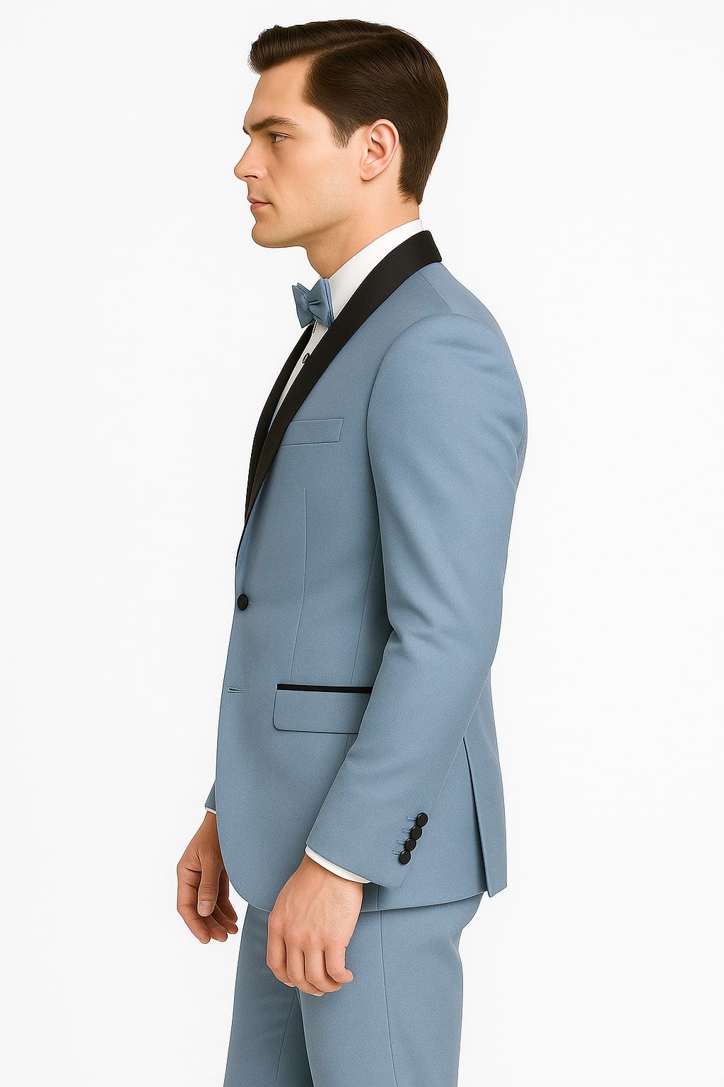 Sky Blue Tuxedo with Black Shawl Lapel Slim Fit Prom and Wedding Suit in Baby Blue Color - Light Blue - 34 Short or Extra Small