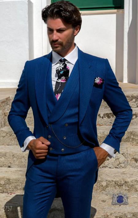 Mens Wedding Tuxedo - Groom Tuxedo - Wedding Royal Blue Suit - 38 Short Jacket+32 Waist Adjustable 28to34)(Height: 5 4 to5 7 )(Neck 15-16.5)S-M)